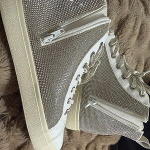 Sparkle High-Top Sneakers - rhinestone Steve Madden lace up shoe size 8.5 M